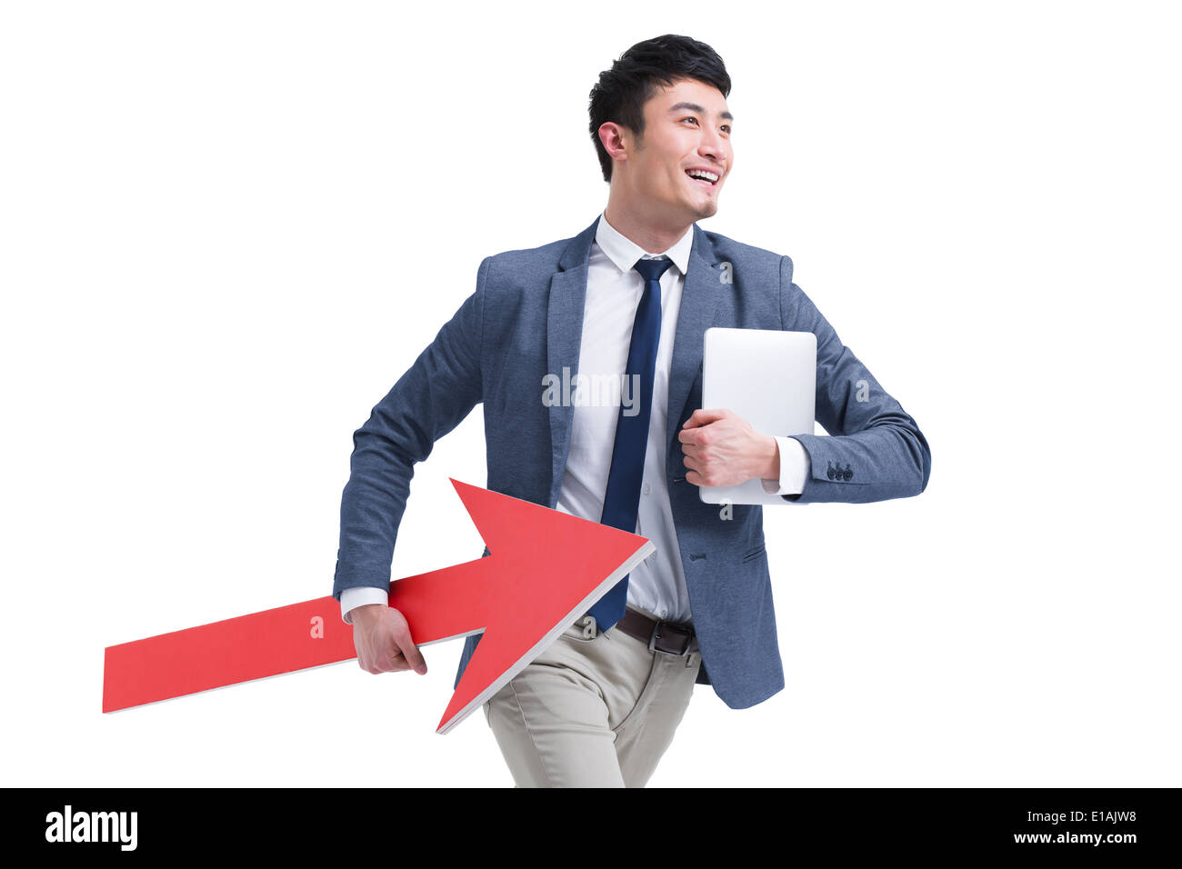 Fashionable businessman with red arrow sign Stock Photo - Alamy