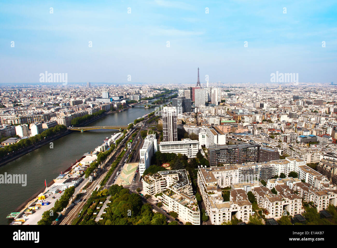 panoramic view over Paris with Eiffel tower and Seine river, France Stock Photo