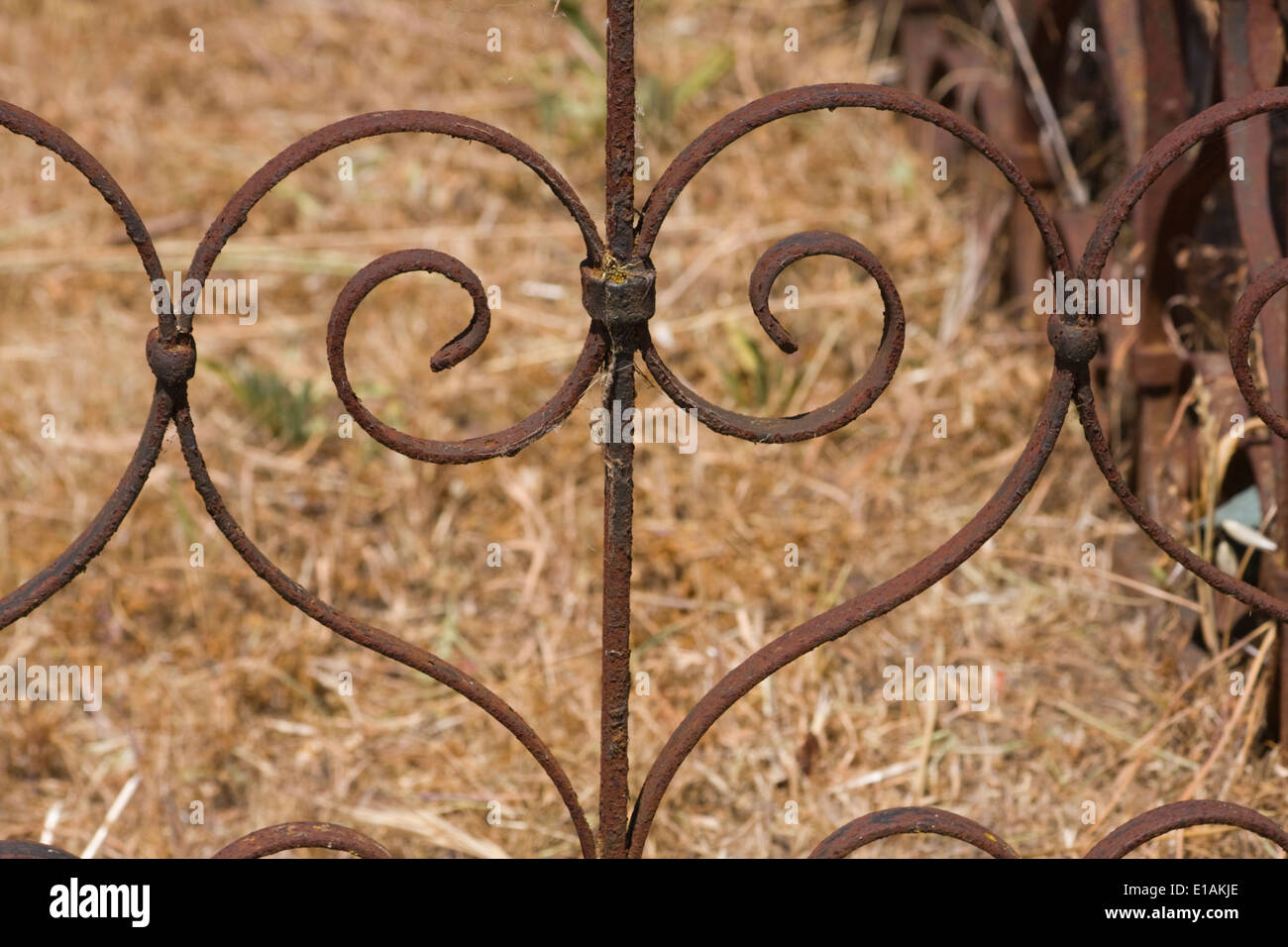 Heart shaped wrought iron fence around a grave at San Juan Bautista, California. Stock Photo