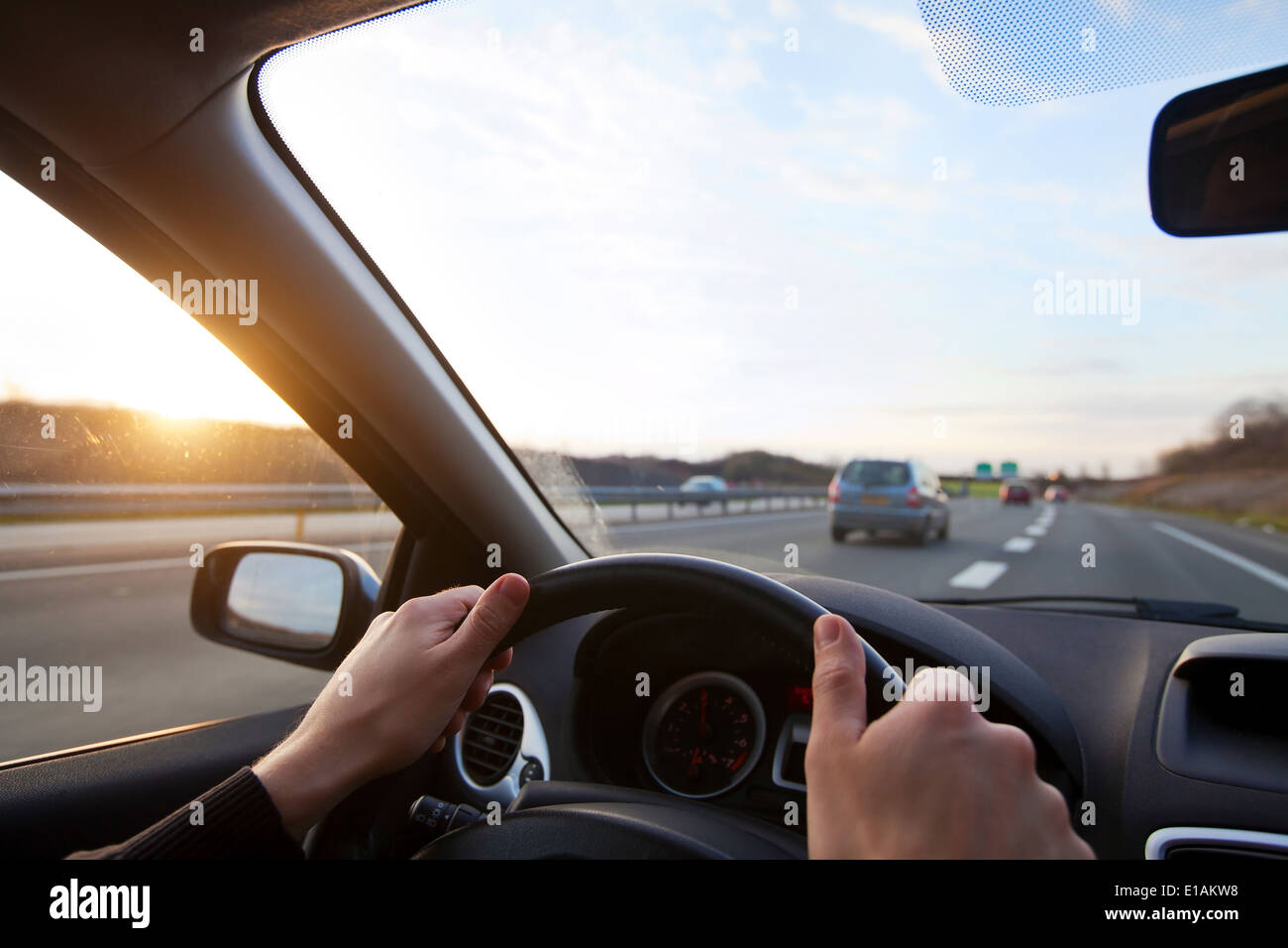 Driving car on highway stock photo. Image of closeup - 71974896