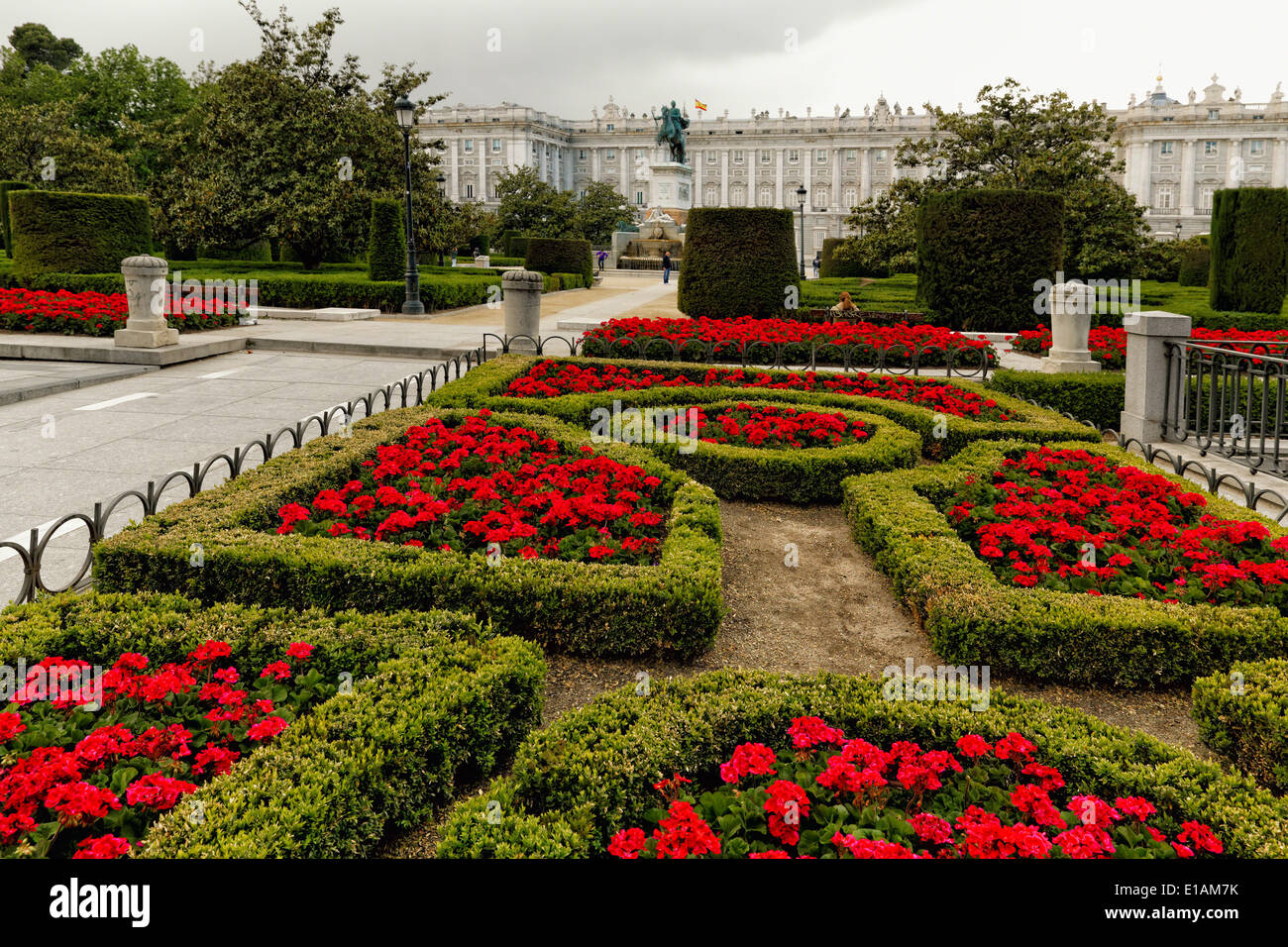 Flower Decoration and Topiary at Plaza de Oriente, Madrid, Spain Stock Photo