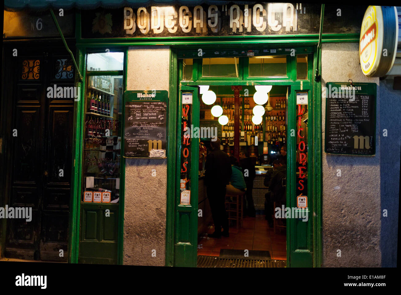 Entrance of a Tapas Bar Bodegas Riclas, Sol Neighborrhood, Madrid, Spain Stock Photo