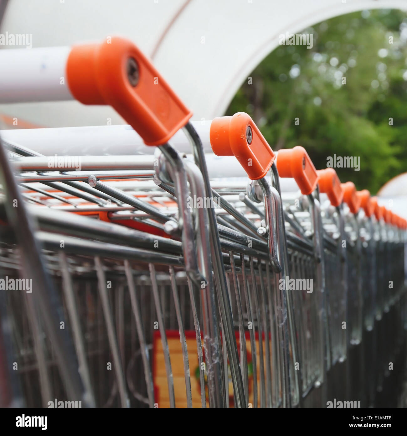 shopping carts near supermarket Stock Photo Alamy