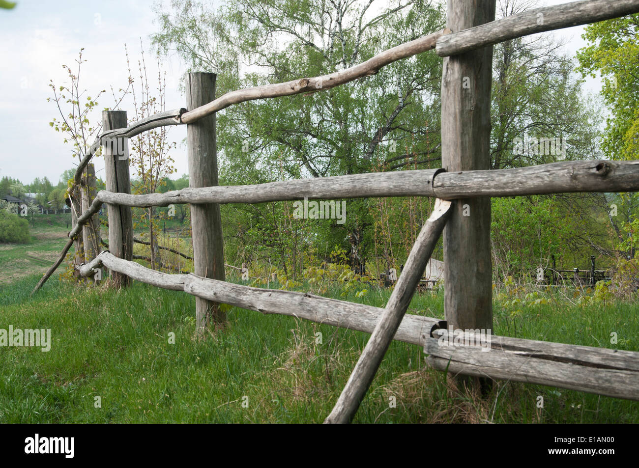 Old wooden fence in a village place Stock Photo - Alamy
