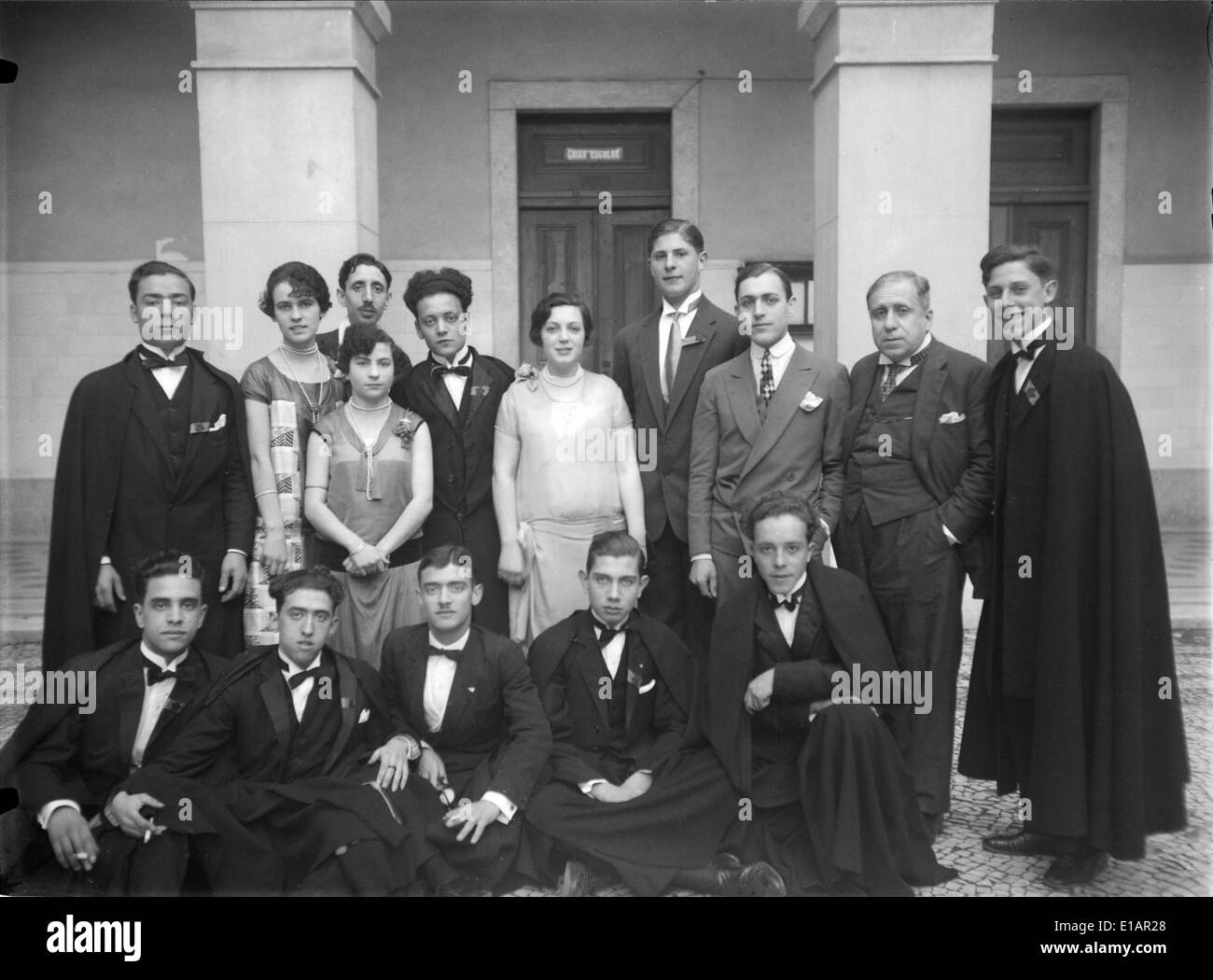 Retrato de grupo de estudantes, Lisboa, Portugal, 1928 Stock Photo