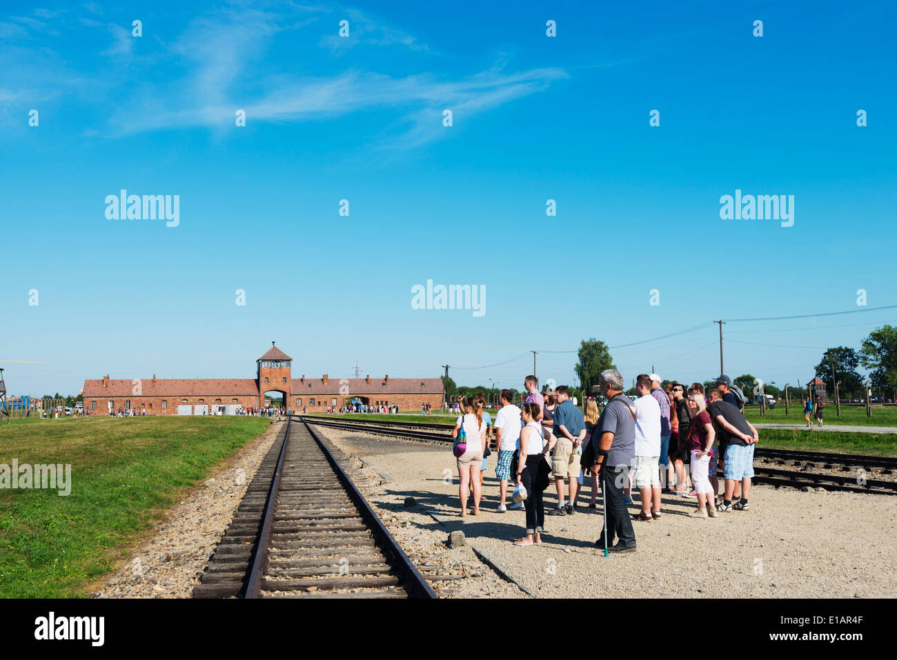Europe, Poland, Silesia, Oswiecim, tourist at Auschwitz-Birkenau, German Nazi Concentration Camp and Extermination Camp, Unesco Stock Photo