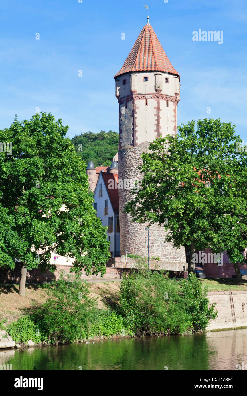 Spitzer Turm tower on the Tauber river, Wertheim, Baden-Württemberg, Germany Stock Photo