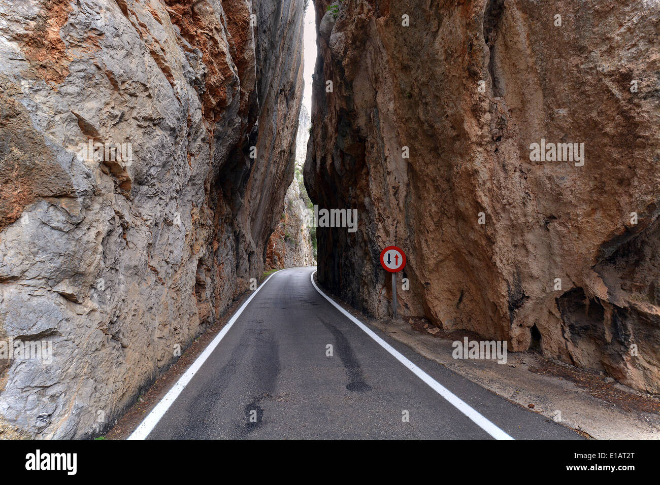 Narrow canyon on the mountain road to Sa Calobra, Serra de Tramuntana, Majorca, Balearic Islands, Spain Stock Photo