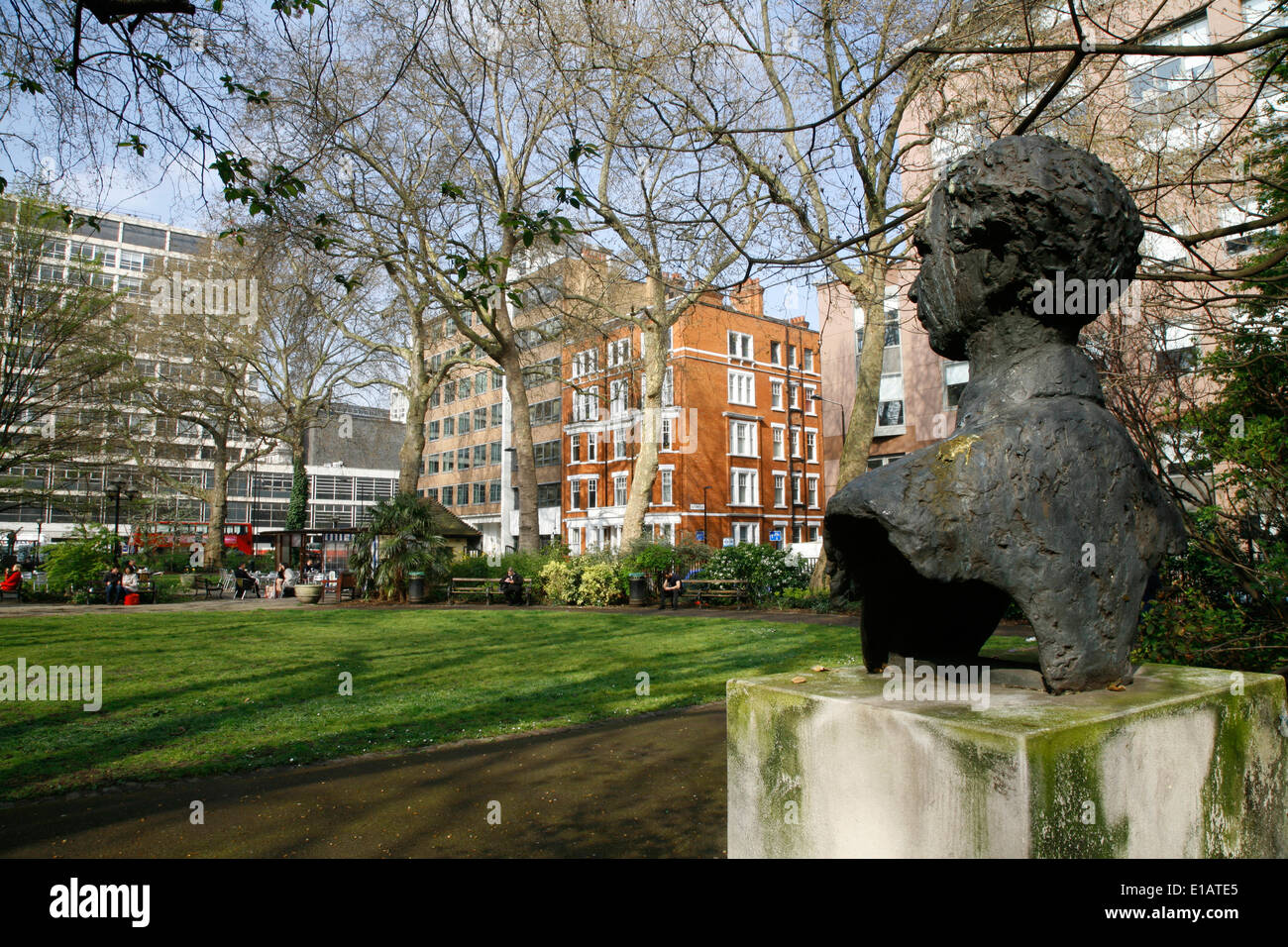 Bust of Bertrand Russell in Red Lion Square, Holborn, London, UK Stock Photo