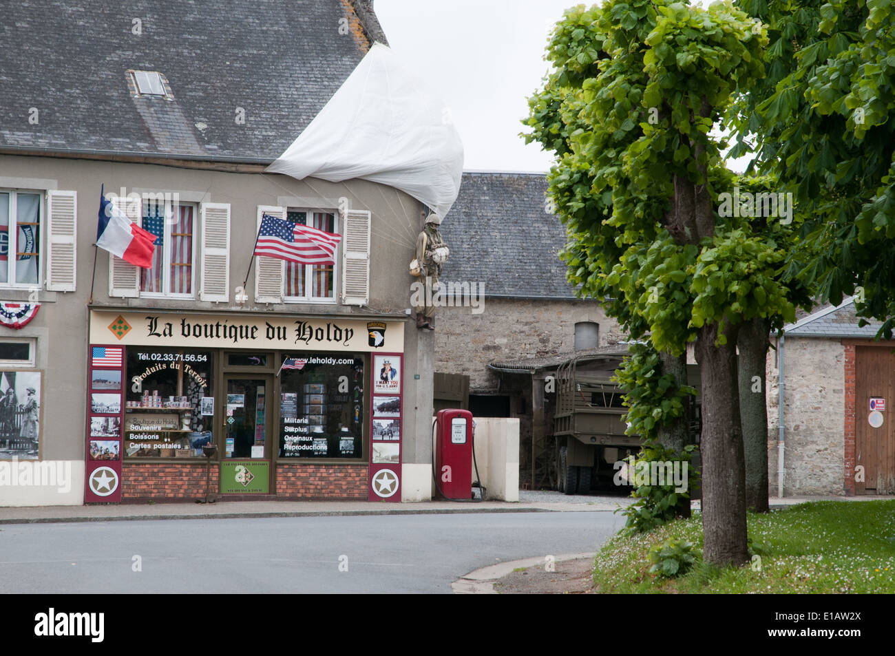 Sainte Marie du Mont, site of American paratrooper landings and first village to be liberated in Normandy invasion Stock Photo