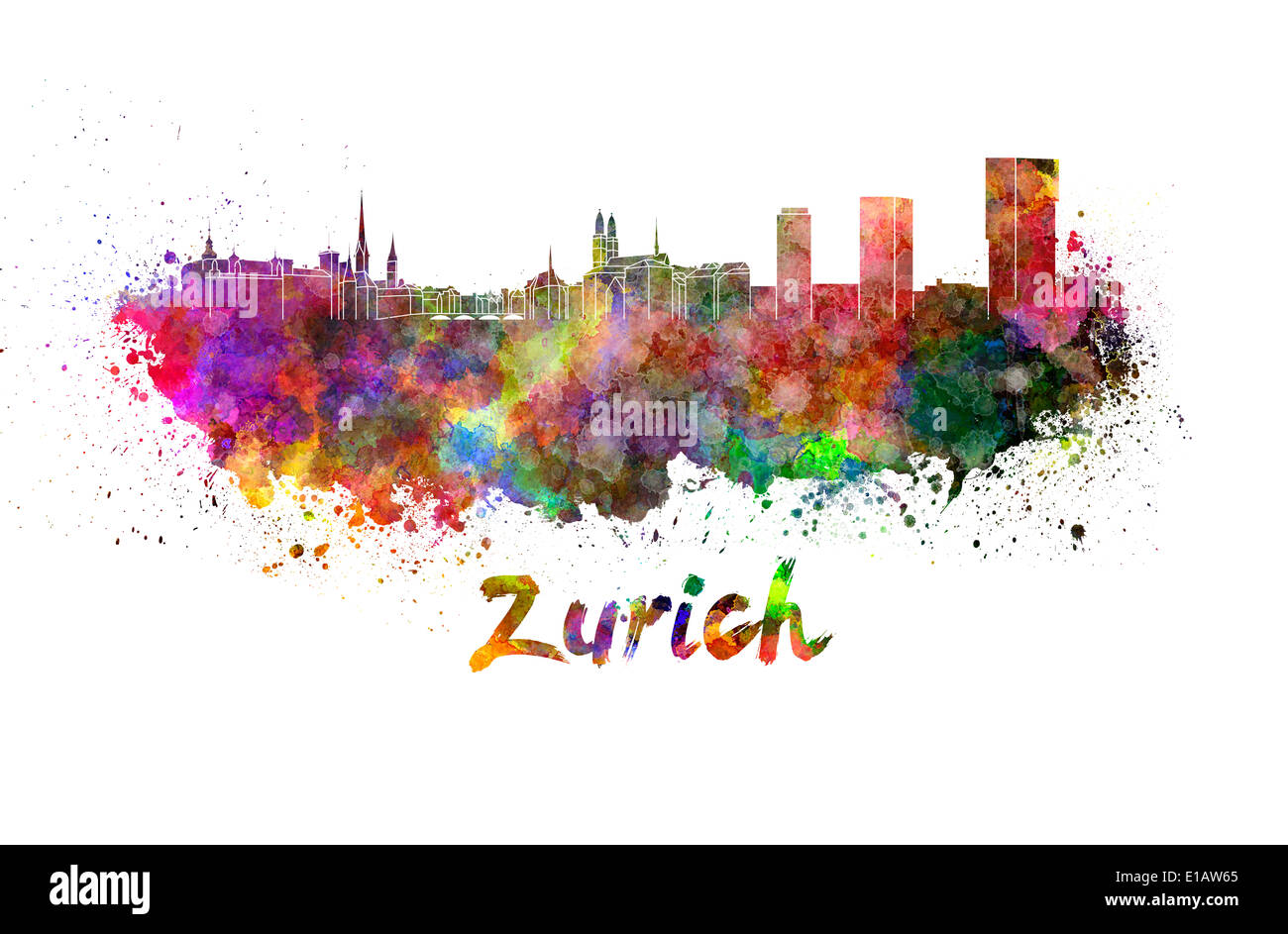 Zurich skyline in watercolor splatters Stock Photo
