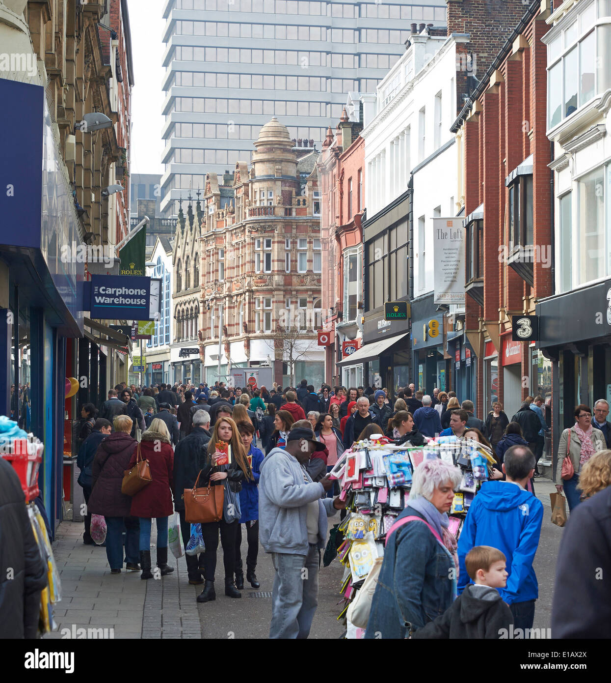 Leeds City Centre retail area on a busy Saturday afternoon, West