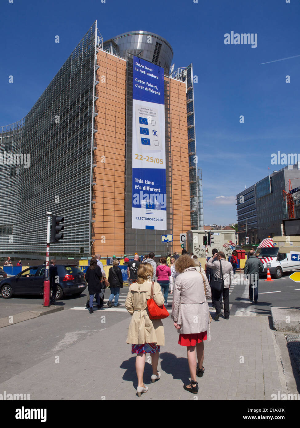 Berlaymont European Commission building in Brussels, Belgium with many people Stock Photo