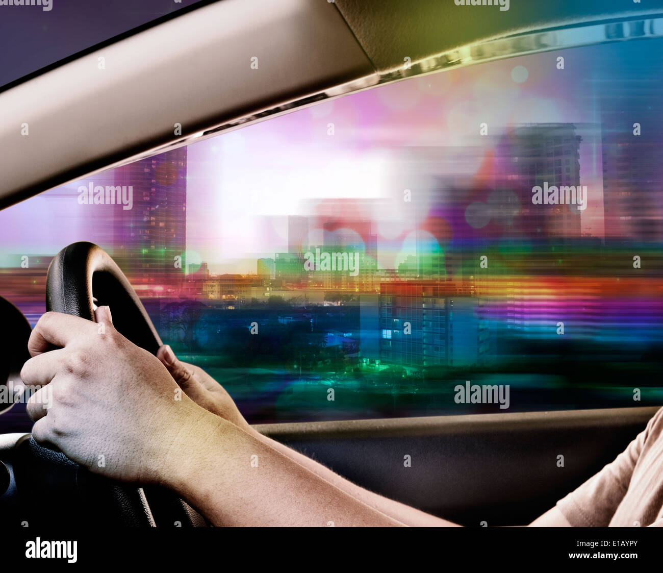 Hands steering wheel night hi-res stock photography and images - Alamy