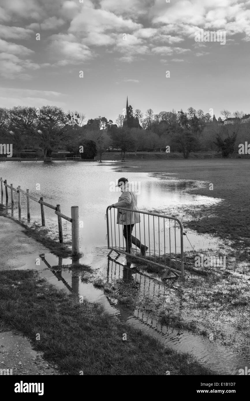 Flooded sports ground at Ross-On-Wye, Herefordshire. Stock Photo
