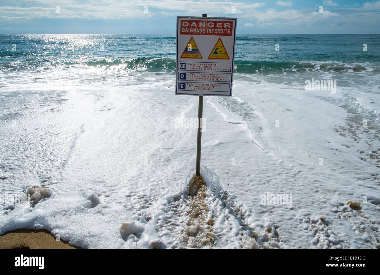 swimming warning sign Stock Photo