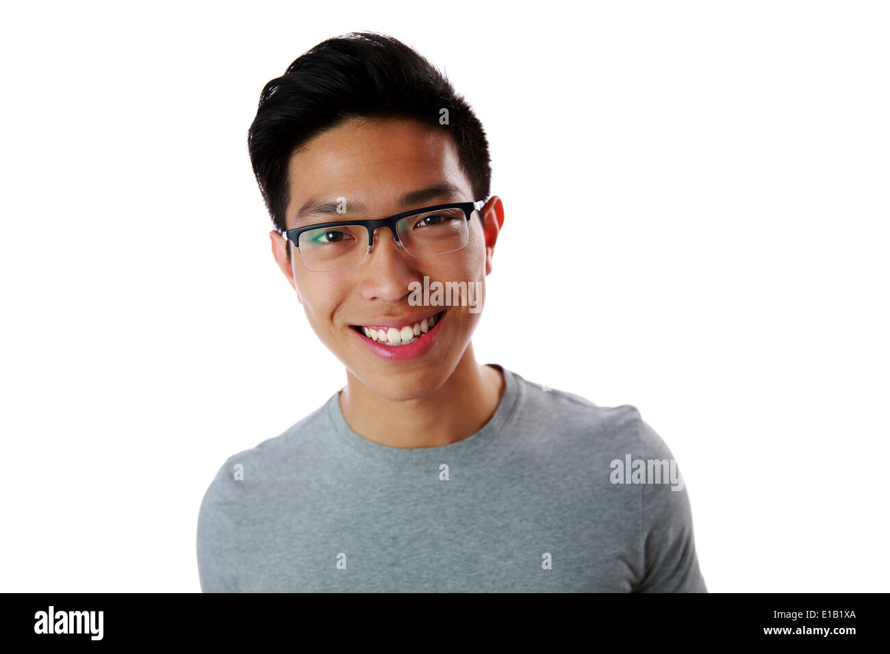 Portrait of a cheerful asian man over white background Stock Photo