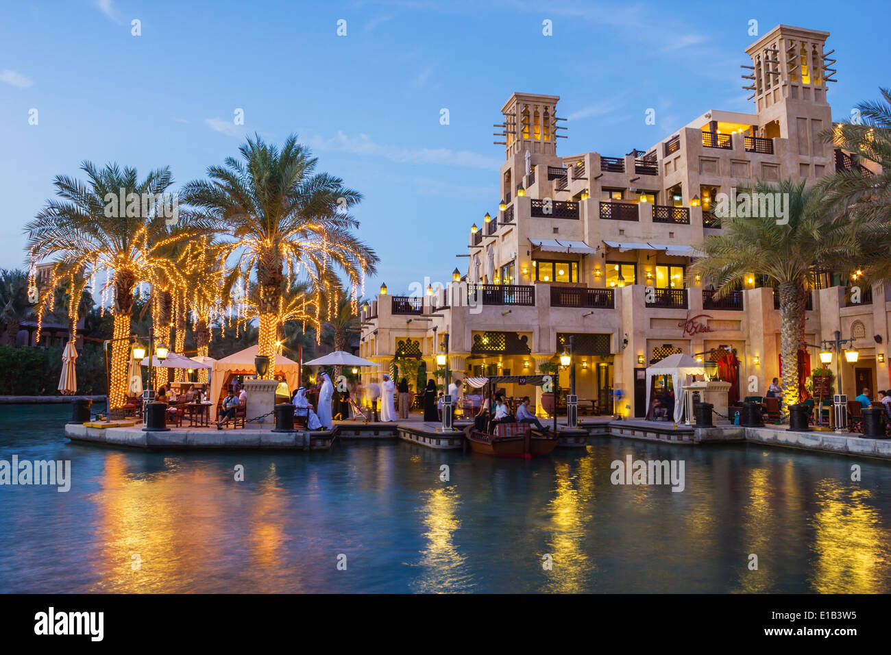 Night view of Madinat Jumeirah hotel, on November 15, 2012, Dubai, UAE. Madinat Jumeirah - luxury 5 star hotel with own artific Stock Photo
