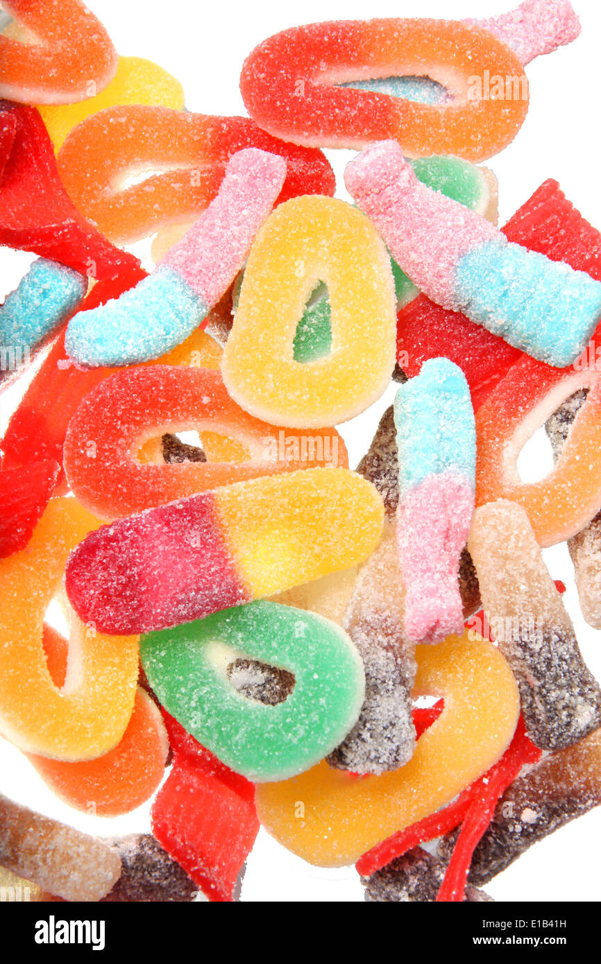 Kids gummy candies or sweeties in multi colors and a variety of shapes