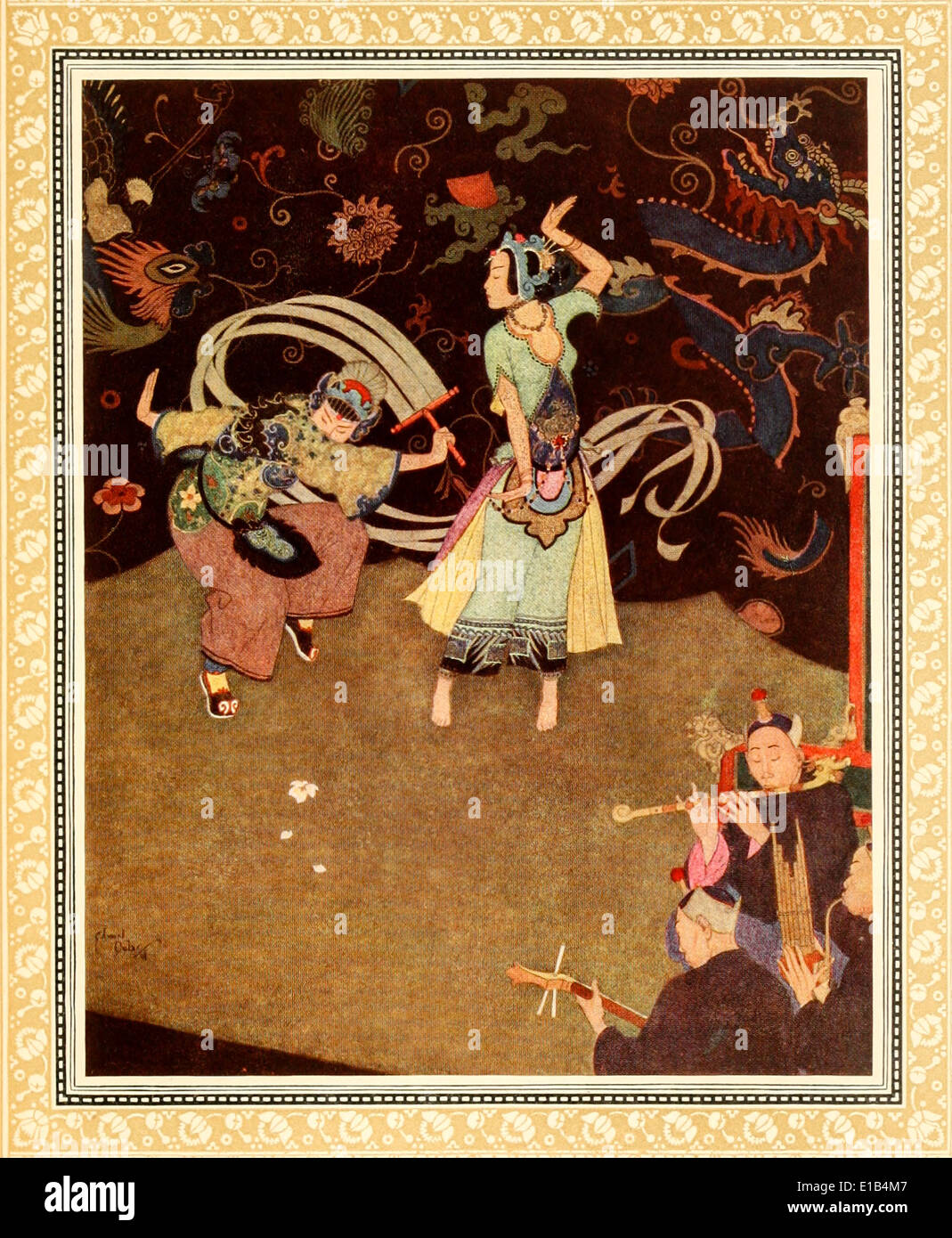Edmund Dulac (1882-1953) illustration from ‘Sinbad the Sailor & Other Stories from the Arabian Nights’. Lady Bedr-el-Buldur Stock Photo