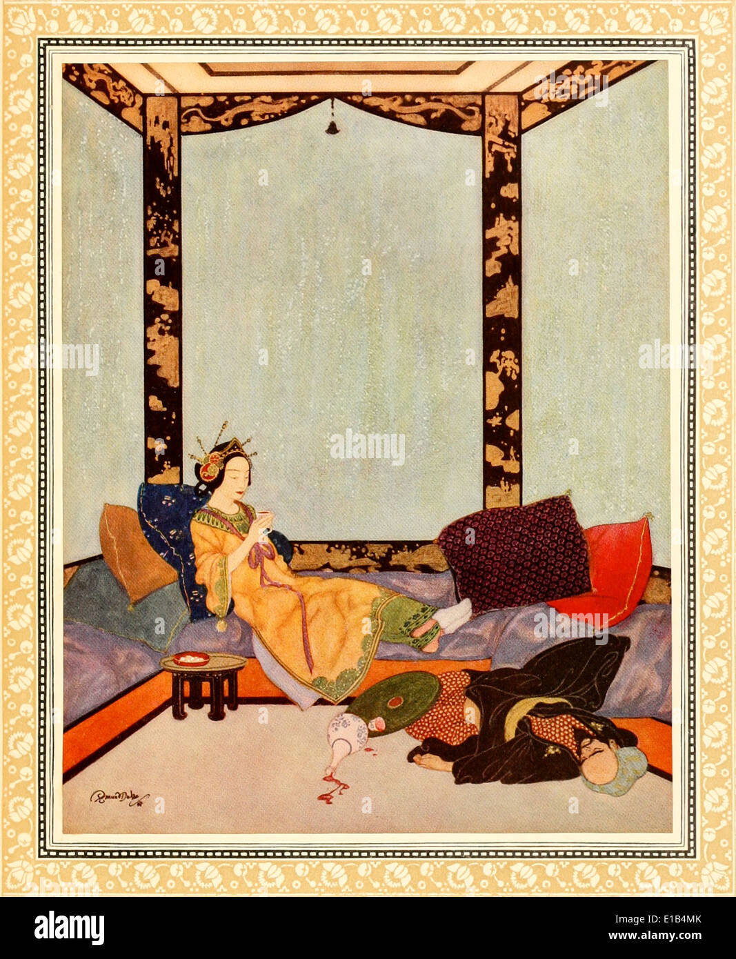 Edmund Dulac (1882-1953) illustration from ‘Sinbad the Sailor & Other Stories from the Arabian Nights’. Lady Bedr-el-Buldur Stock Photo