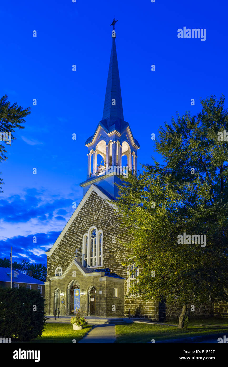 The St. Jovite Church at dusk in Mont-Tremlant Quebec, Canada. Stock Photo