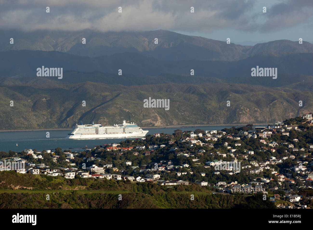 Celebrity Solstice cruise ship sailing out of Wellington Harbour Stock Photo
