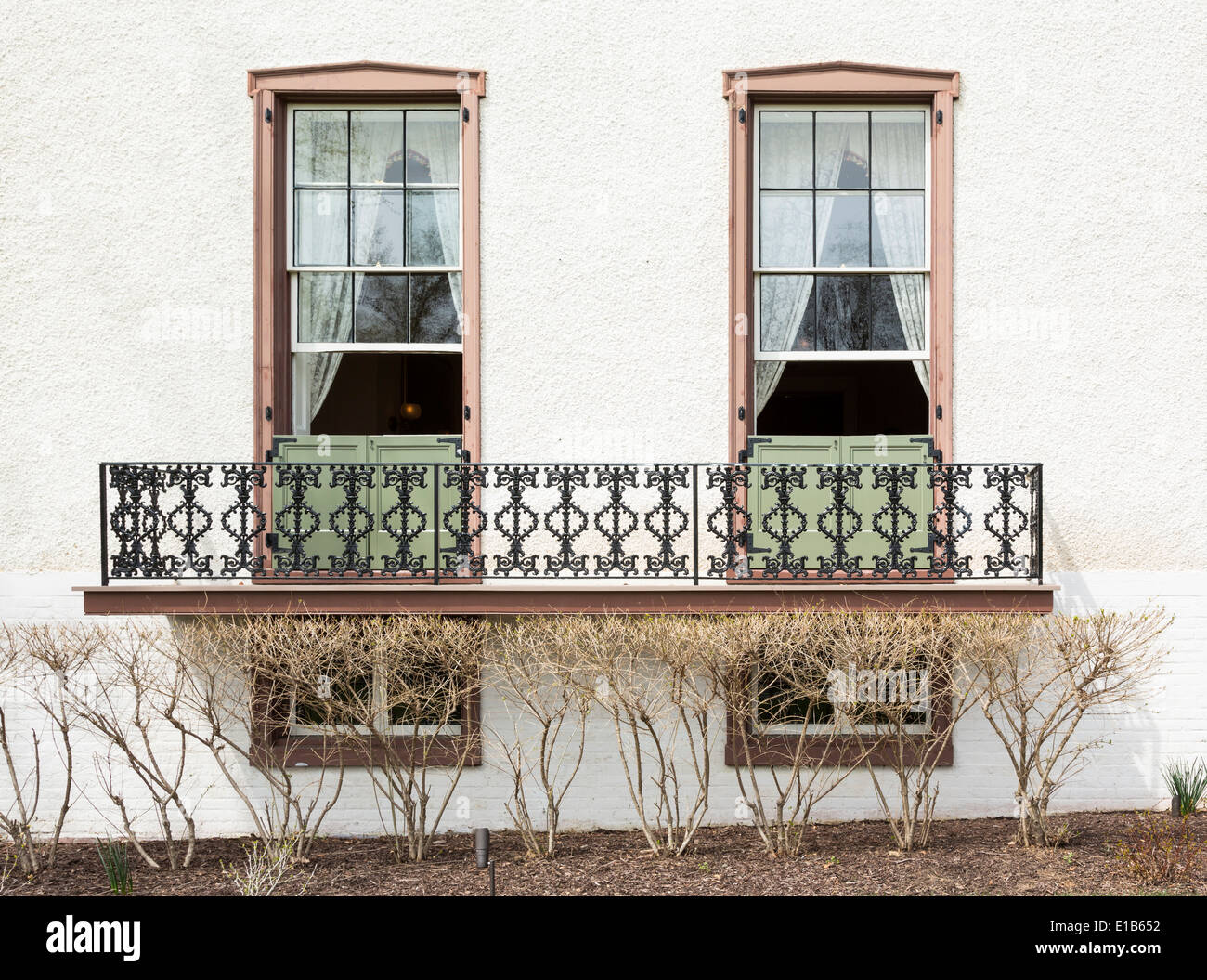 Windows and balcony at President Lincoln cottage or summer home in Washington DC at the time of the Civil War in the USA Stock Photo
