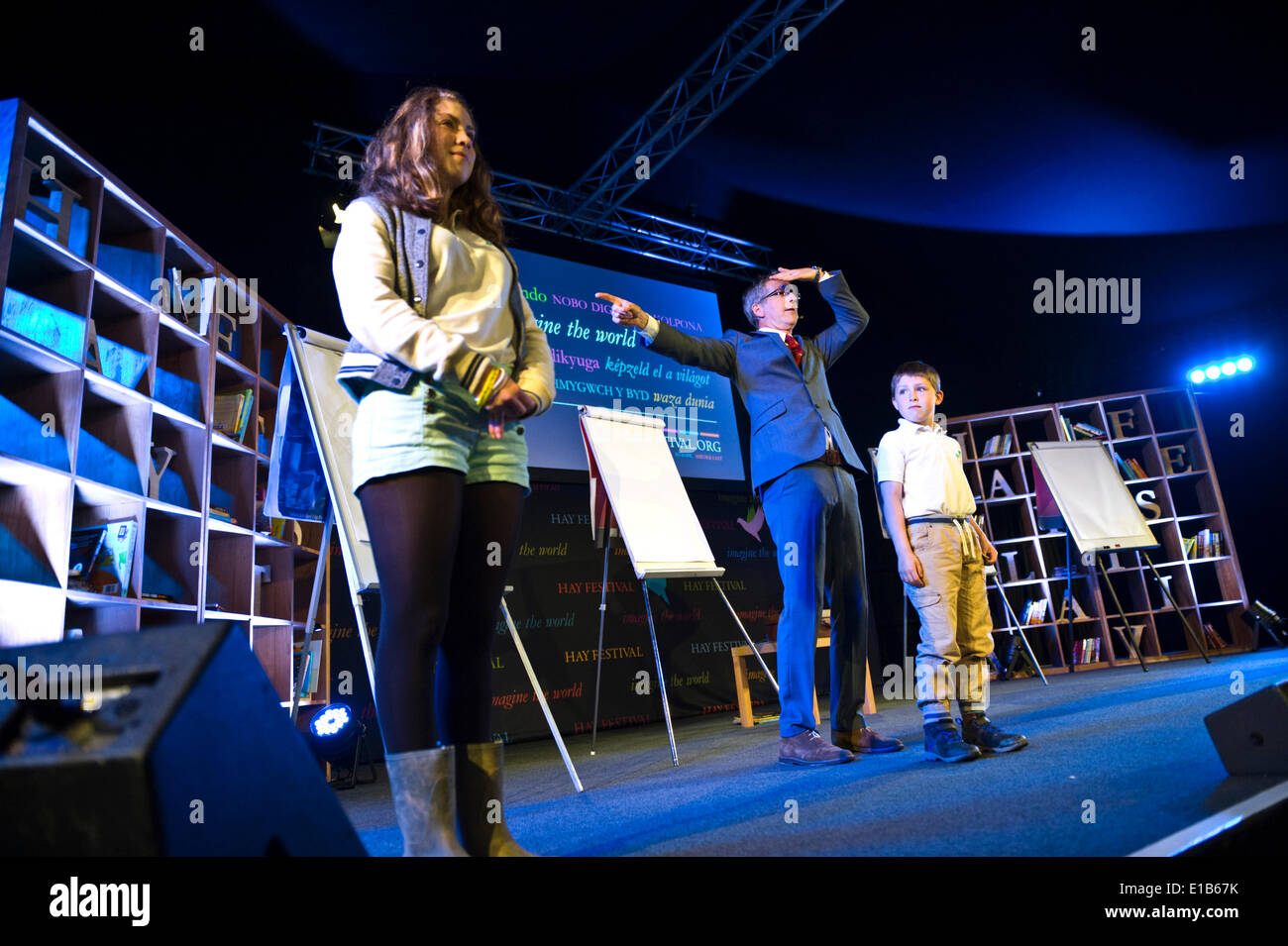 Martin Brown illustrator of 'Horrible Histories' talking about his work at Hay Festival 2014. ©Jeff Morgan Stock Photo
