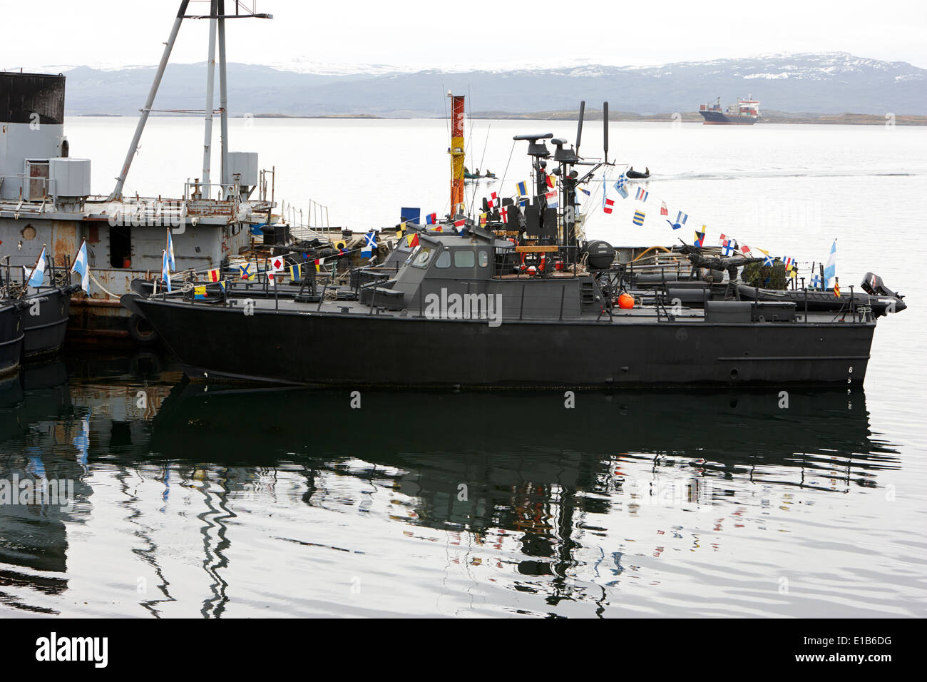 p-62 ara barranqueras warships and patrol boats tied up at armada argentina argentine naval base almirante berisso Ushuaia Stock Photo