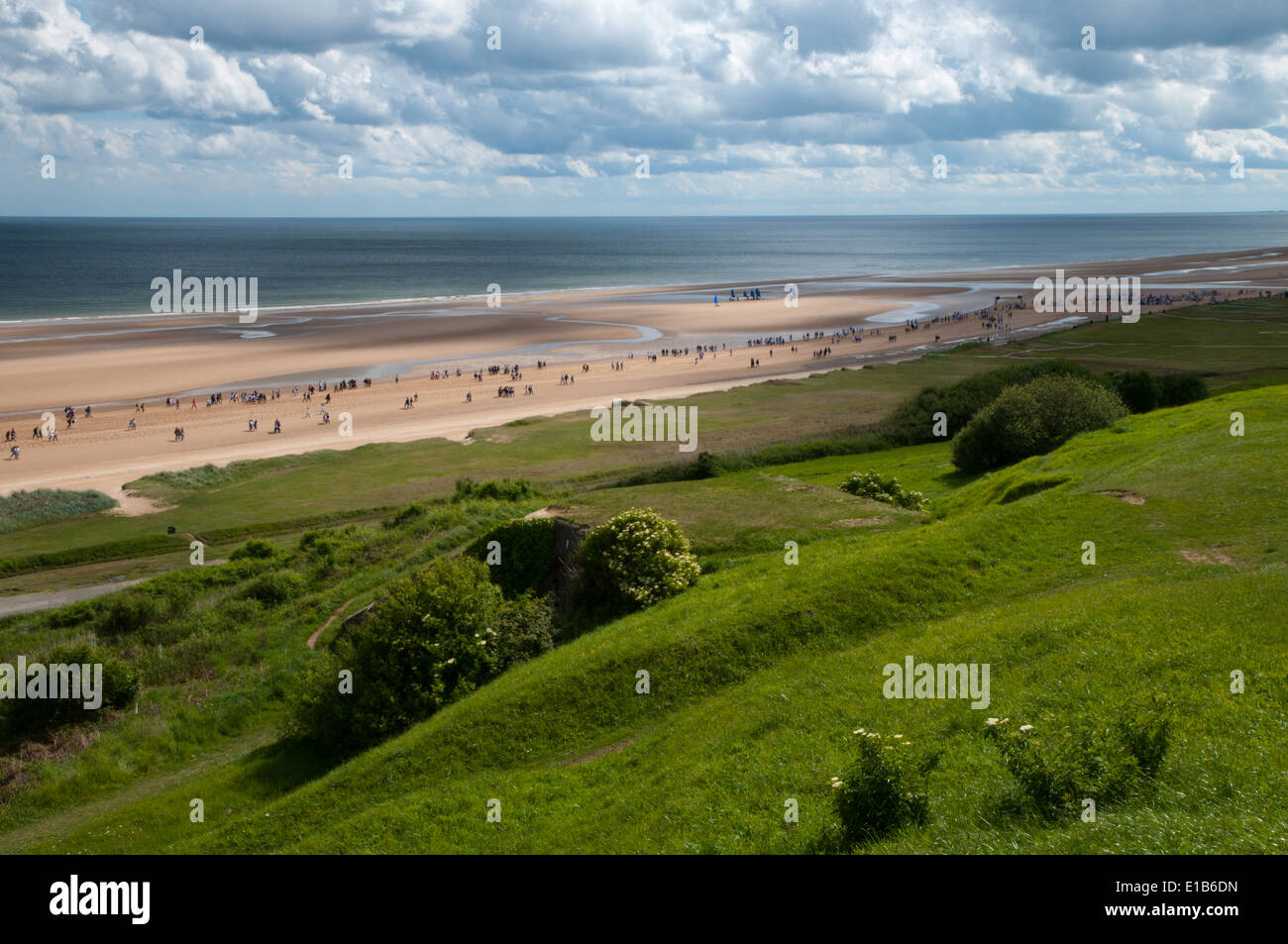 German bunkers on bluff overlooking Omaha beach at Colleville-sur-Mer, Normandy, France Stock Photo