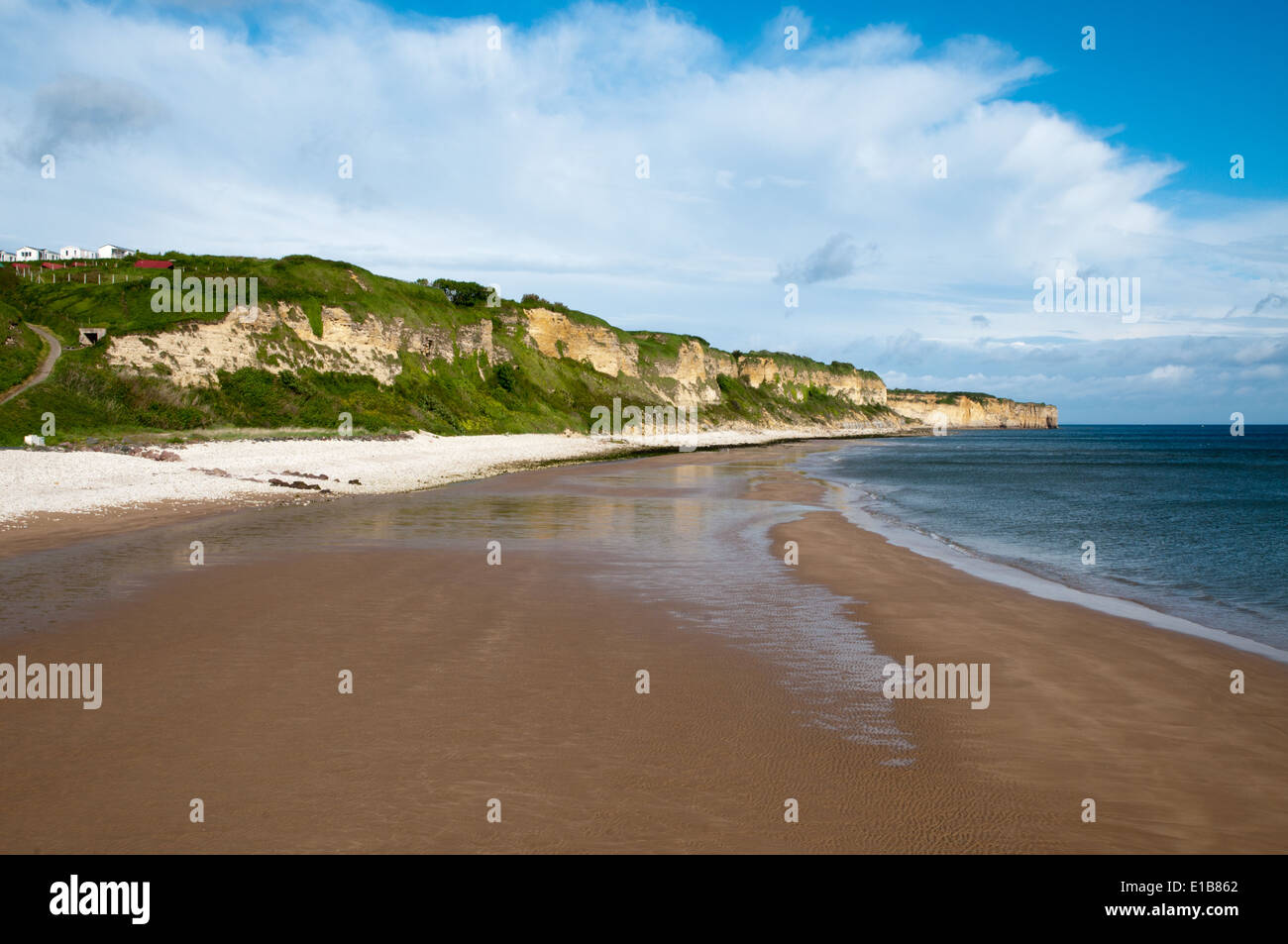 Omaha Beach with Pointe-du-Hoc, Normandy, France Stock Photo