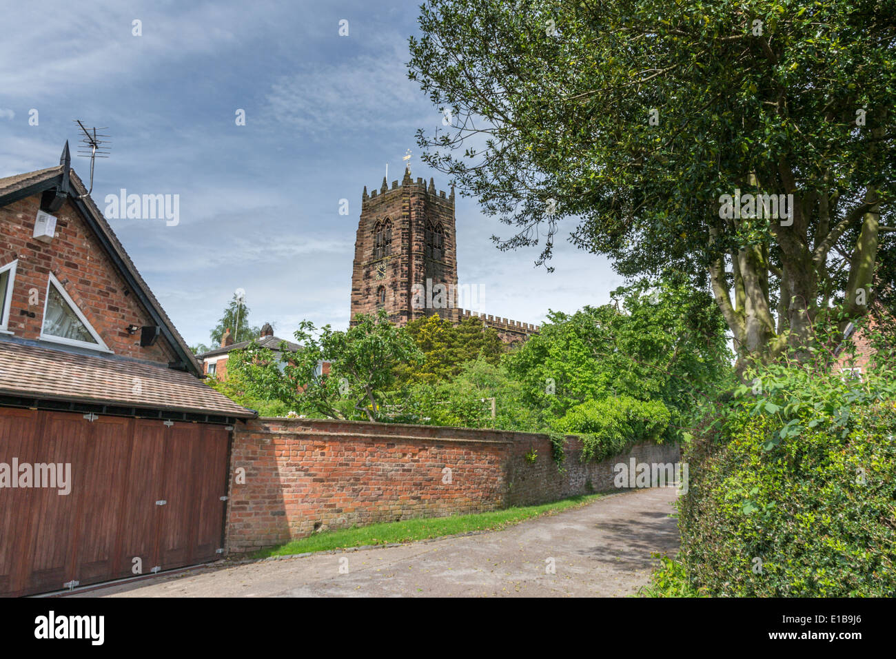 View of village church at Great Budworth, Cheshire. Stock Photo