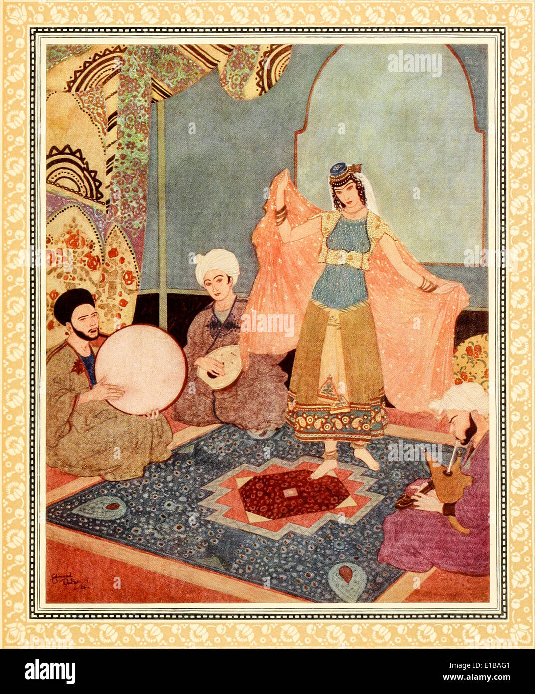 Edmund Dulac (1882-1953) illustration from ‘Sinbad the Sailor & Other Stories from the Arabian Nights’. The Sleeper Awakened. Stock Photo