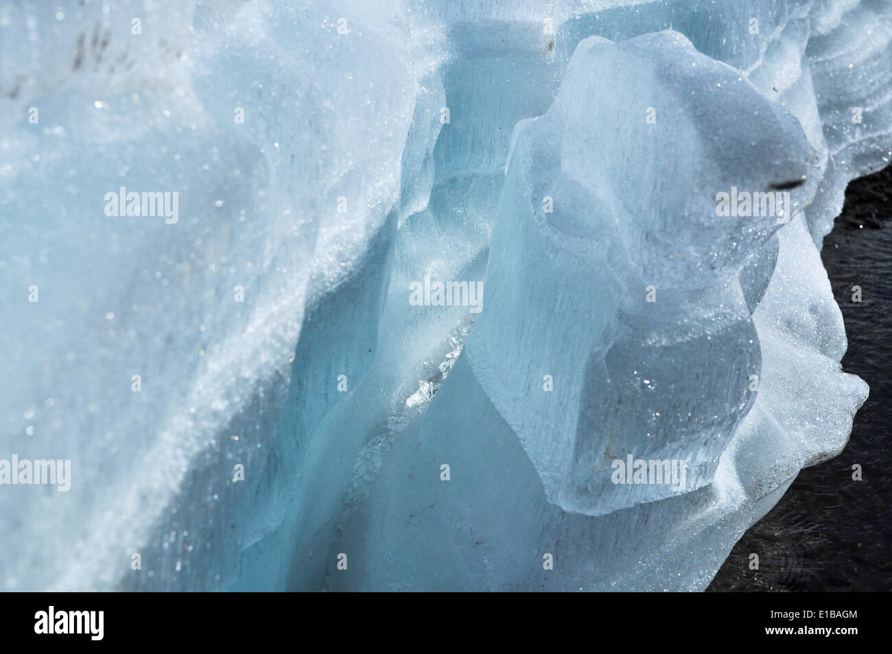Summer, glaciers, ice. Riverbed Yakut rivers ice does not melt even in