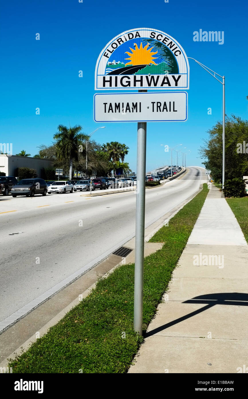 Florida Scenic Highway sign Tamiami Trail at Bradenton Florida FL on U.S. 41 Stock Photo