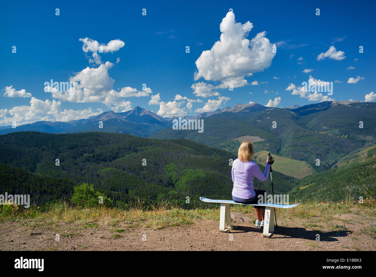 The Sawatch Range with lady hiker. Near Vail, Colorado Stock Photo