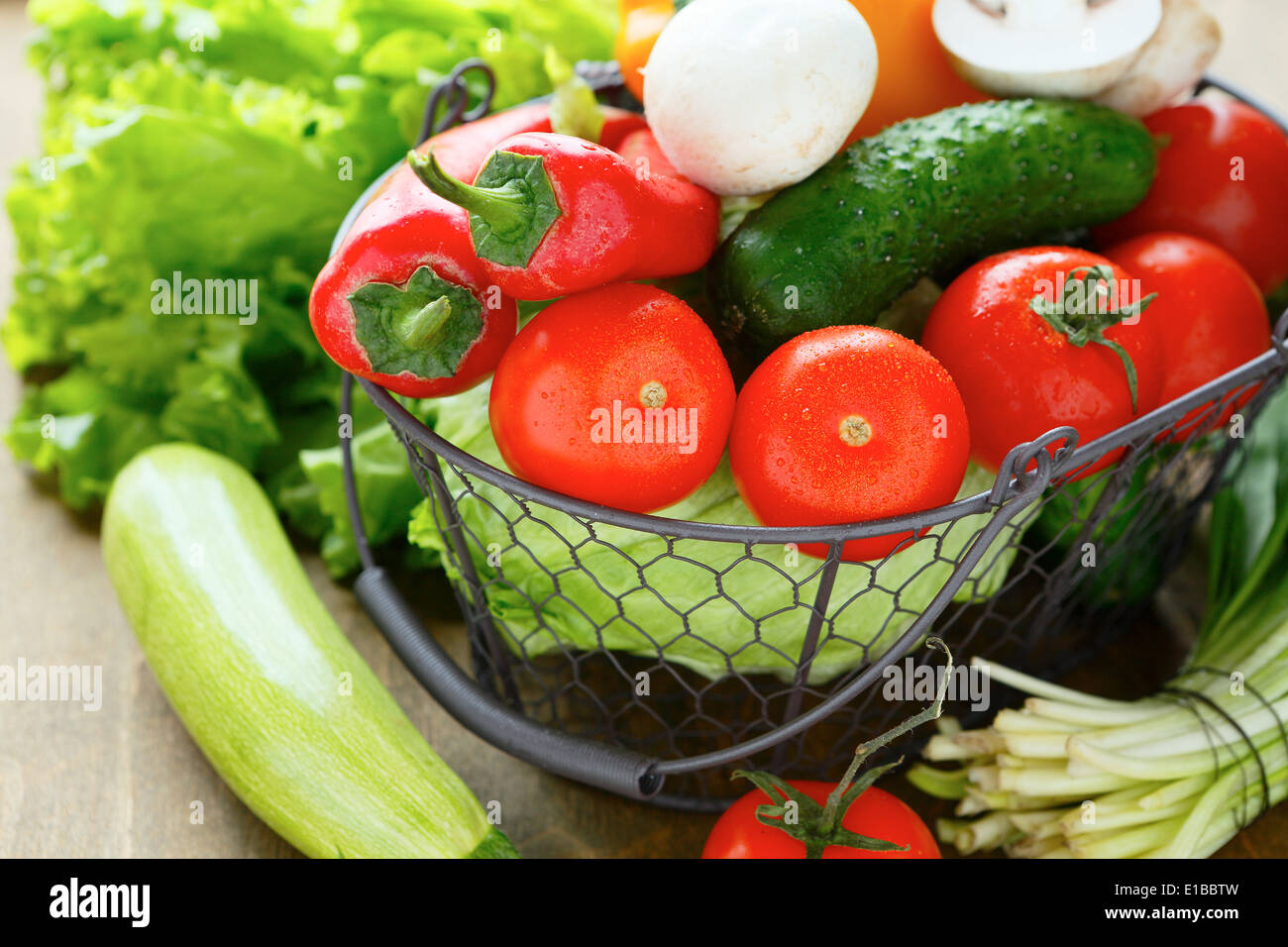 fresh organic vegetables and herbs, food closeup Stock Photo