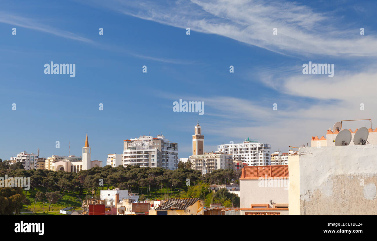Living houses and mosques. Cityscape of Tangier, Morocco Stock Photo