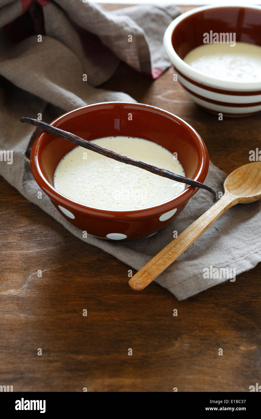 vanilla panna cotta in bowl, food closeup Stock Photo