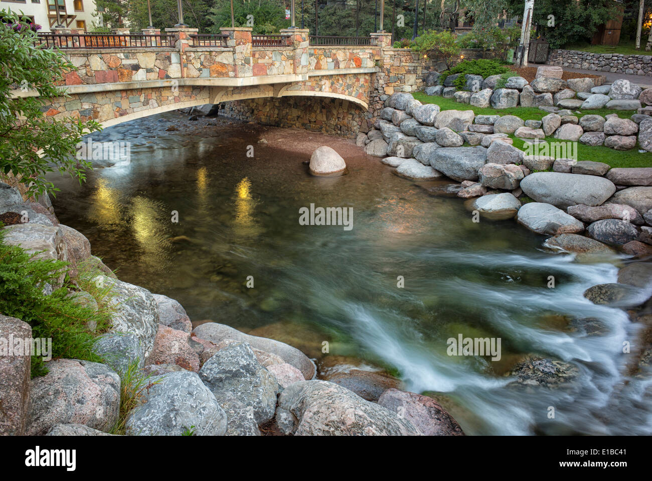 Gore Crek and bridge in Vail Village, Colorado. Stock Photo