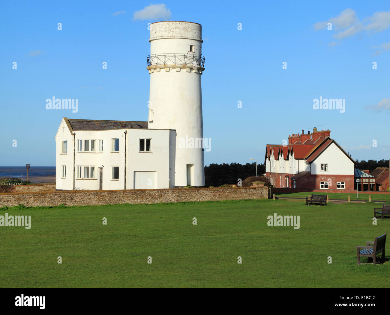 Old Hunstanton Lighthouse and Coastguard Cottages, Norfolk England English North Sea coast coasts coastal scenery UK Stock Photo