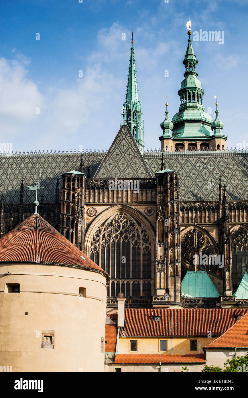 Daliborka tower and St. Vitus Cathedral, Prague Castle, Czech Republic, europe, Stock Photo
