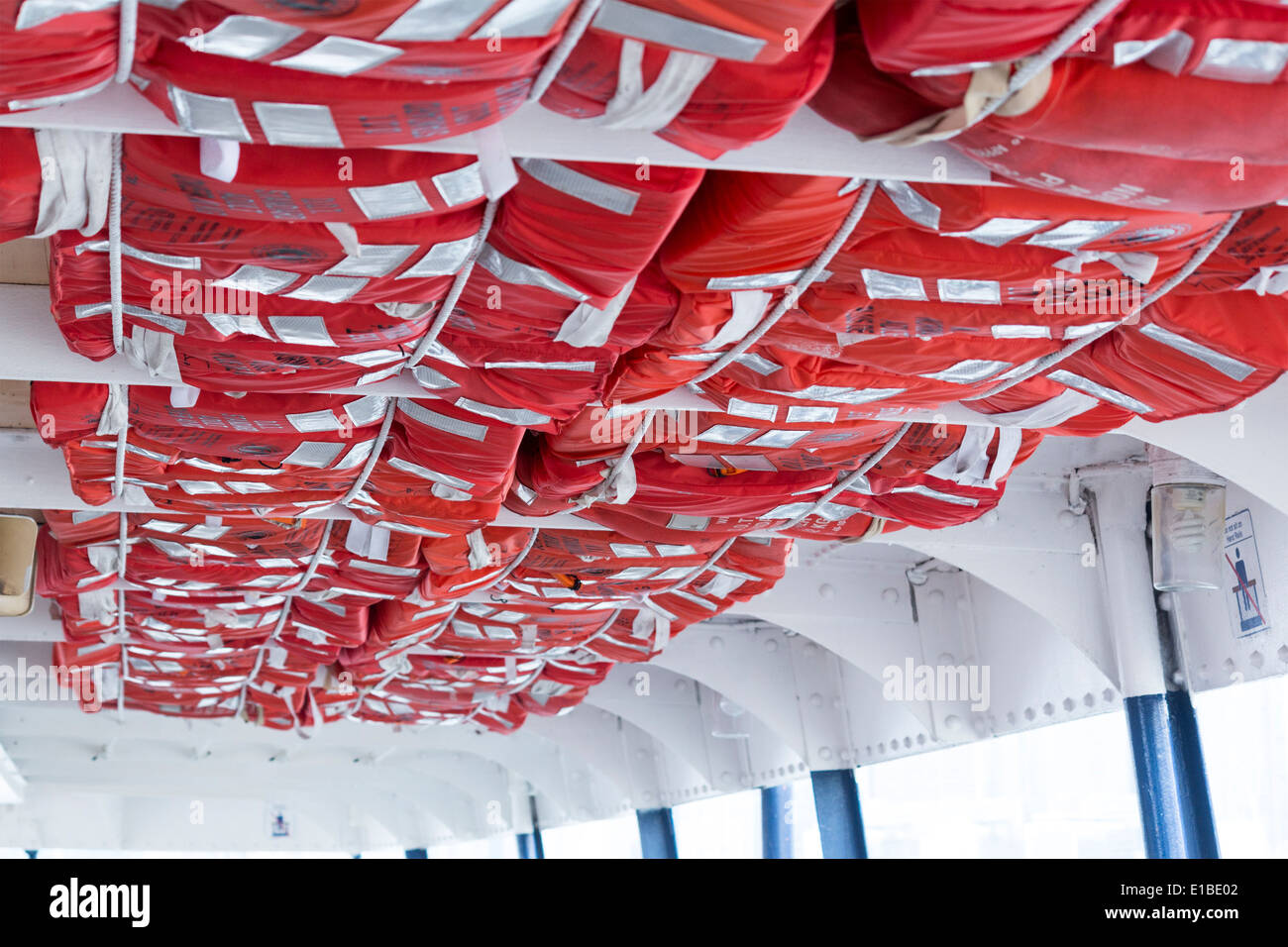 Life Jackets stowed in the ceiling on a Toronto ferry Stock Photo Alamy