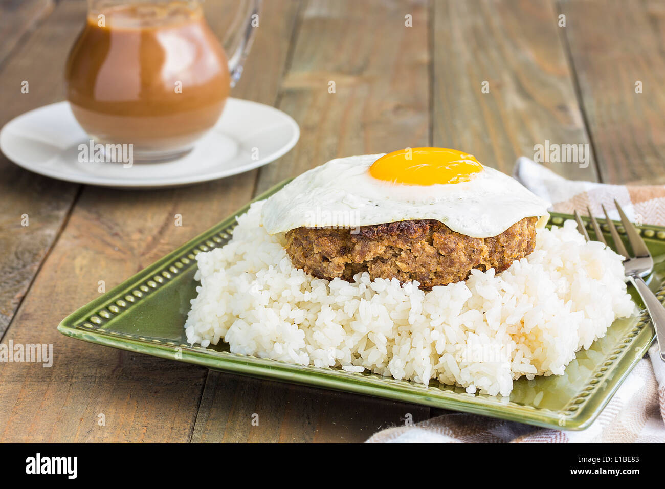 Loco Moco, traditional Hawaiian dish of teriyaki flavored ground beef