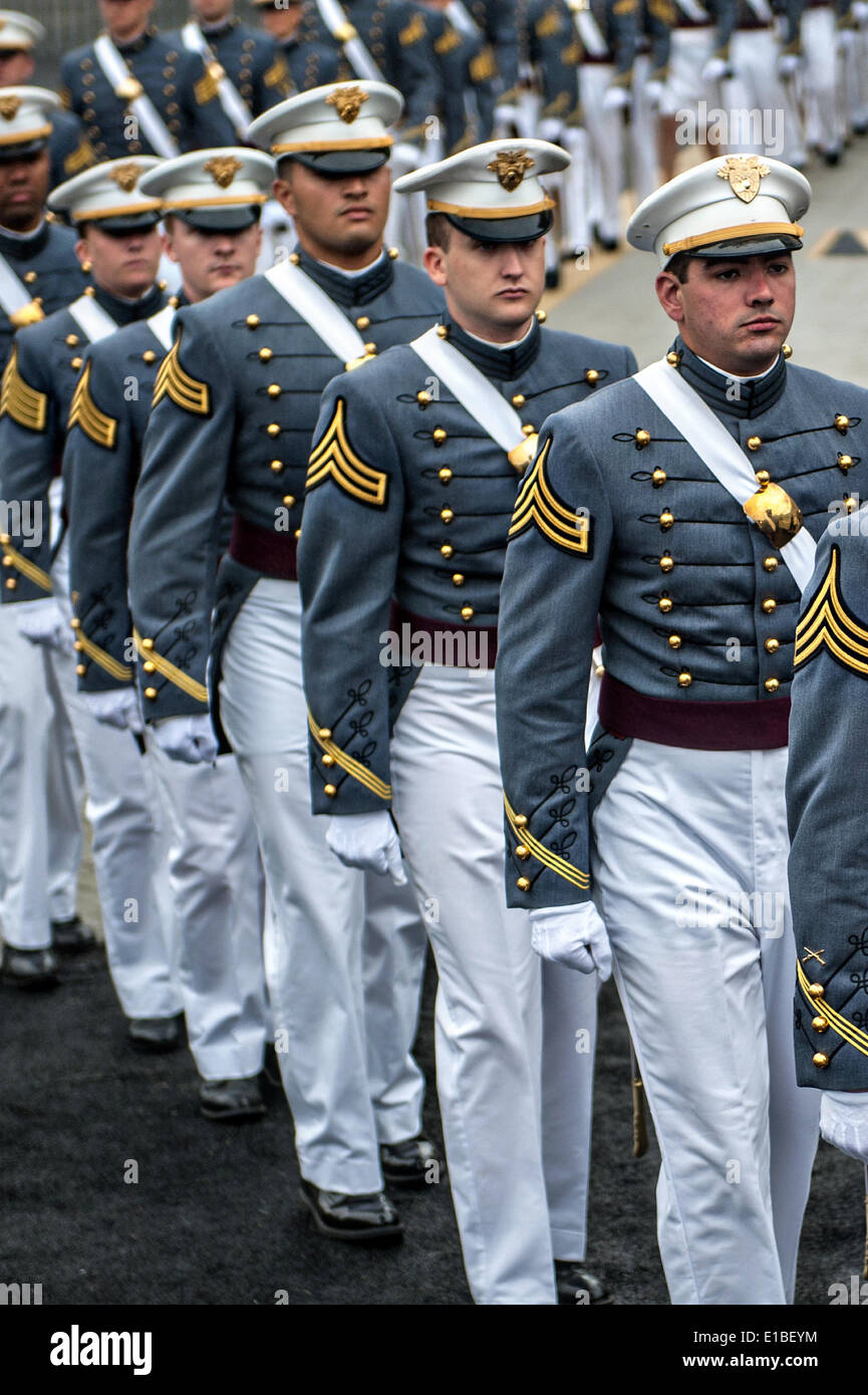 Cadets at the US Military Academy in full parade dress enter Michie