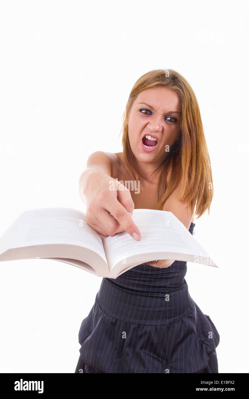 angry girl student is showing that learning is so hard Stock Photo