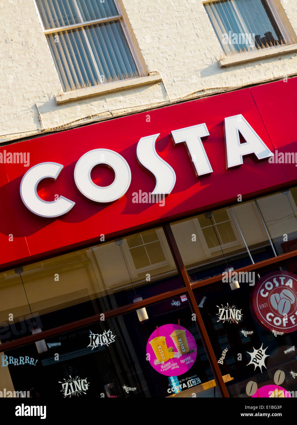 Sign outside a Costa coffee shop part of a chain with many branches in