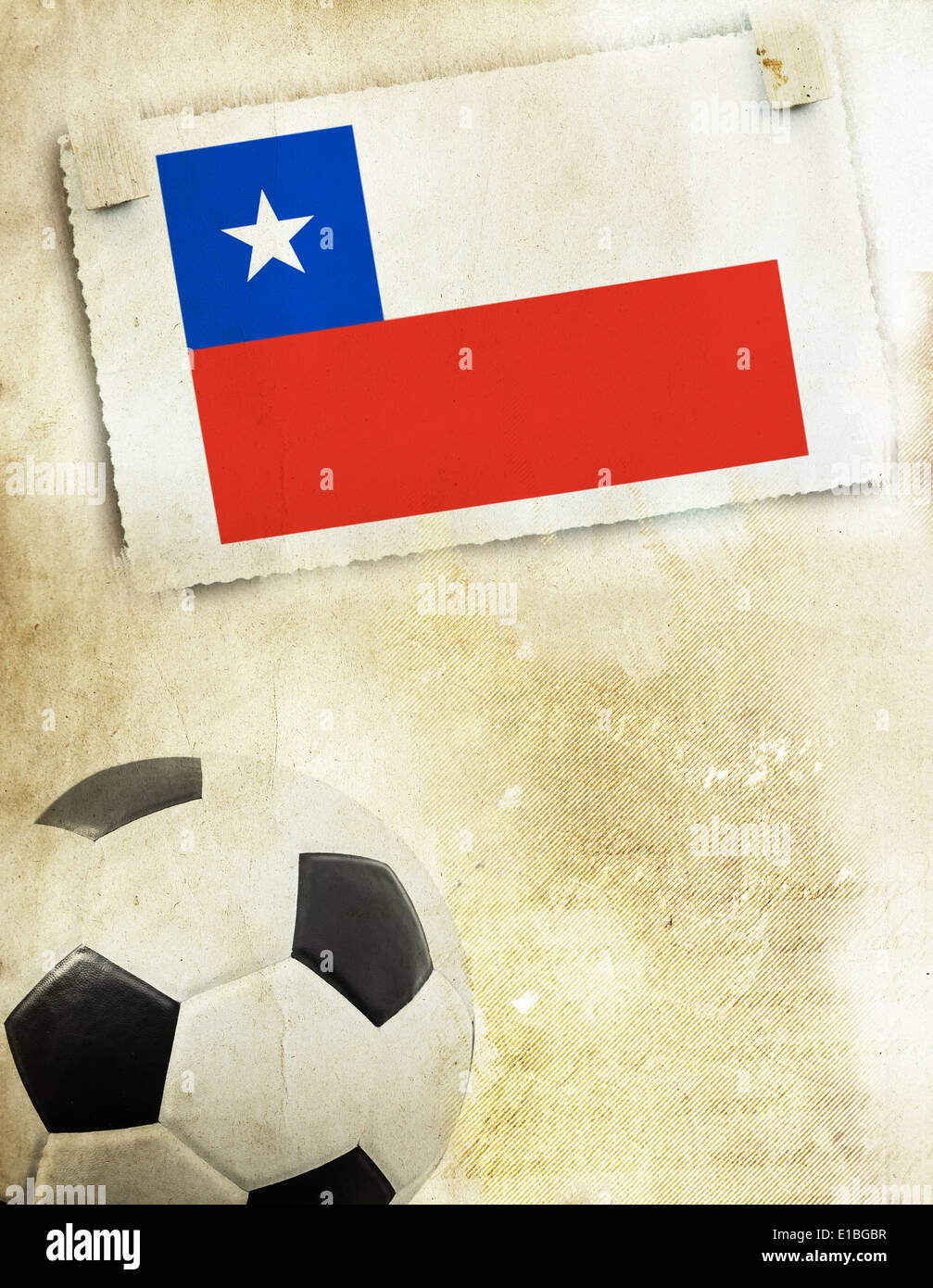Vintage photo of Chile flag and soccer ball Stock Photo