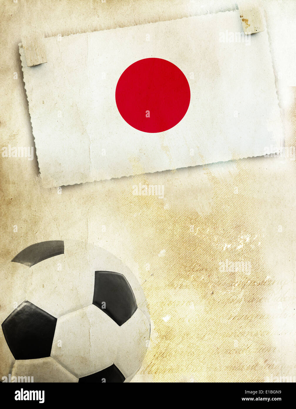 Vintage photo of Japan flag and soccer ball Stock Photo